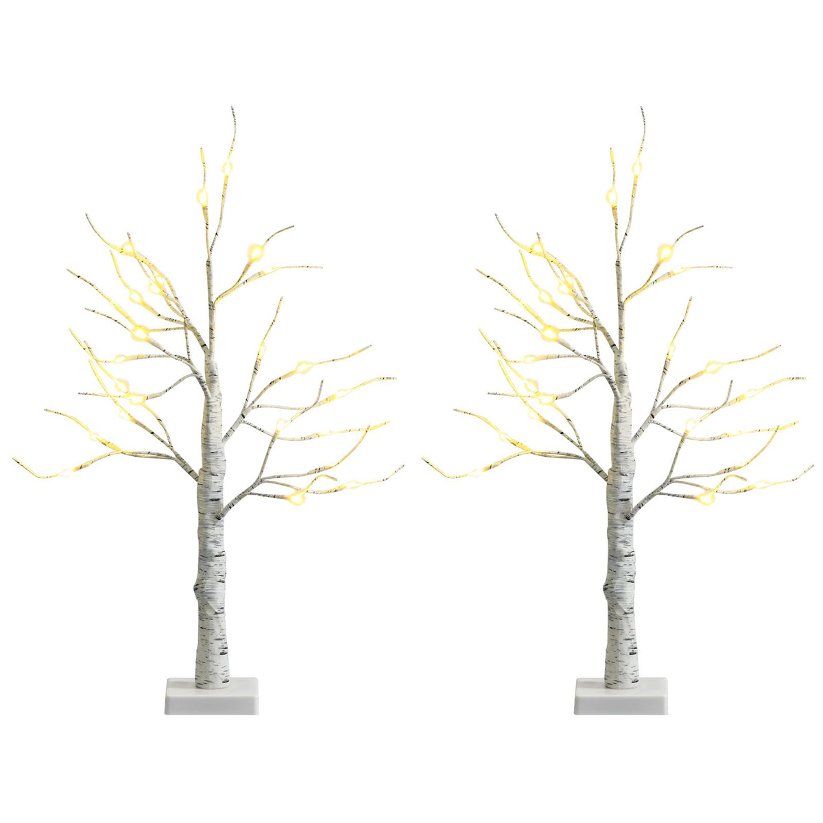 Set of 2 Pre-lit White Twig Birch Tree Battery Powered for Christmas Holiday