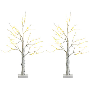 Set of 2 Pre-lit White Twig Birch Tree Battery Powered for Christmas Holiday