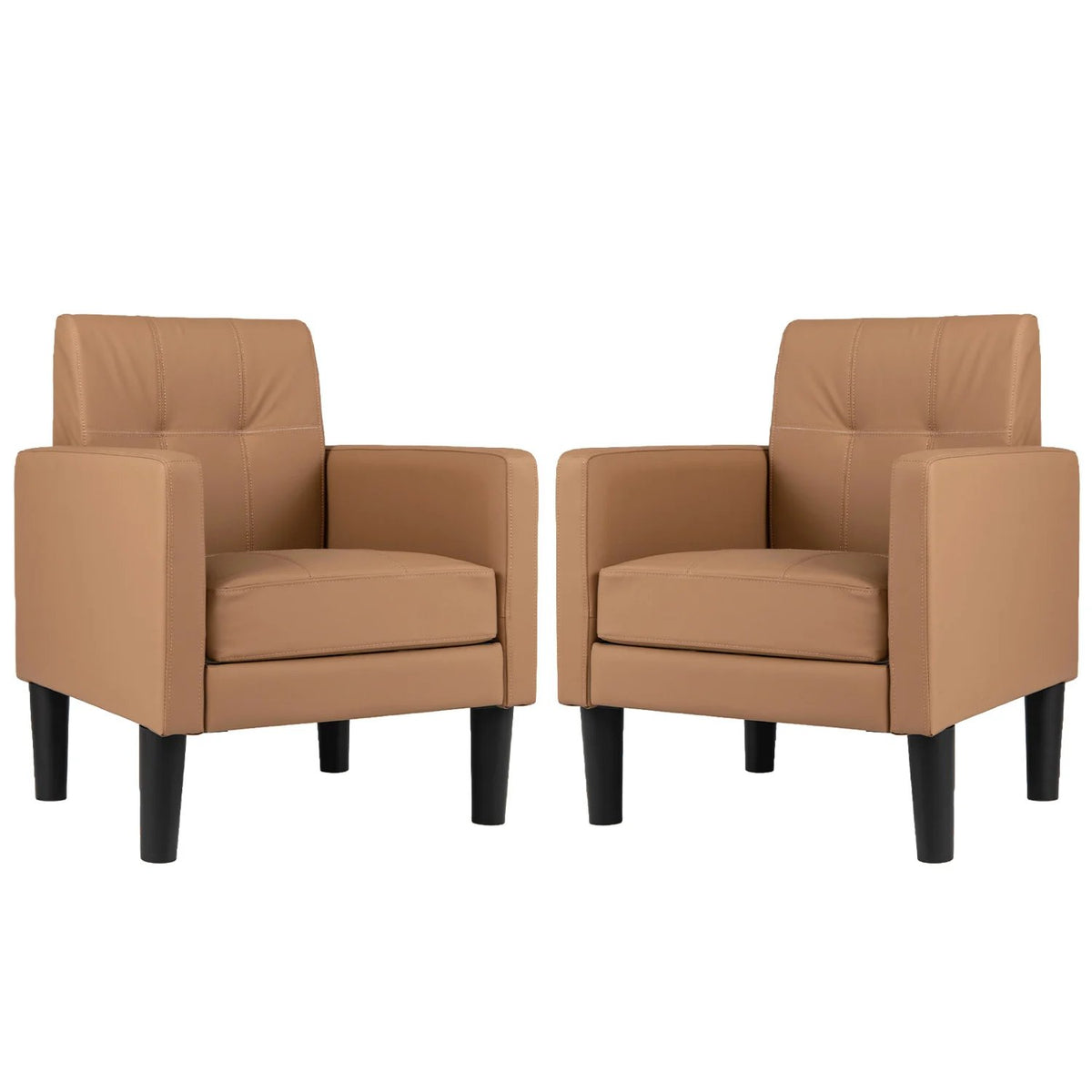 Set of 2 PU Leather Modern Accent Chair with Removable Seat Cushion-Brown