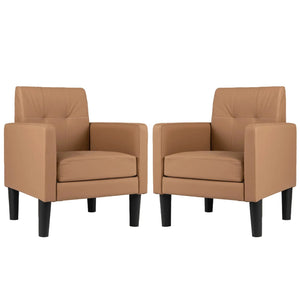 Set of 2 PU Leather Modern Accent Chair with Removable Seat Cushion-Brown