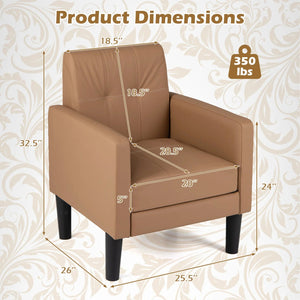Set of 2 PU Leather Modern Accent Chair with Removable Seat Cushion-Brown view 3