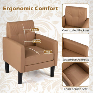 Set of 2 PU Leather Modern Accent Chair with Removable Seat Cushion-Brown view 4