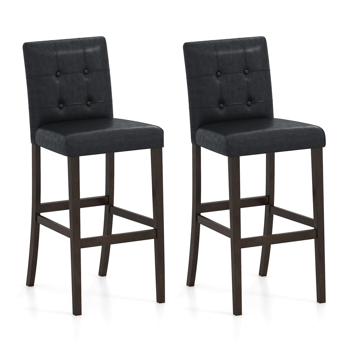 Set of 2 PVC Dining Leather Bar Stools with Solid Wood Legs-29 inches