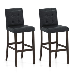 Set of 2 PVC Dining Leather Bar Stools with Solid Wood Legs-29 inches