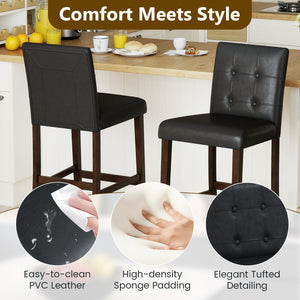 Set of 2 PVC Dining Leather Bar Stools with Solid Wood Legs-29 inches view 5