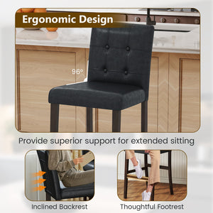 Set of 2 PVC Dining Leather Bar Stools with Solid Wood Legs-29 inches view 6