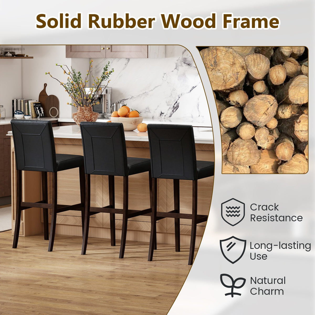 Set of 2 PVC Dining Leather Bar Stools with Solid Wood Legs-29 inches view 7