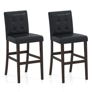 Set of 2 PVC Leather Bar Stools with Solid Wood Legs