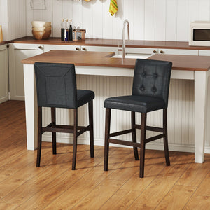 Set of 2 PVC Leather Bar Stools with Solid Wood Legs view 2