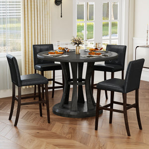 Set of 2 PVC Leather Bar Stools with Solid Wood Legs view 3