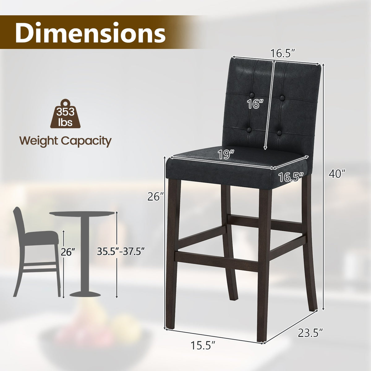 Set of 2 PVC Leather Bar Stools with Solid Wood Legs view 4