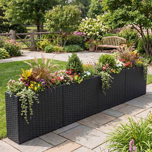 Set of 2 Raised Garden Bed All-Weather PE Rattan Wicker Flowerpot with Liner view 2