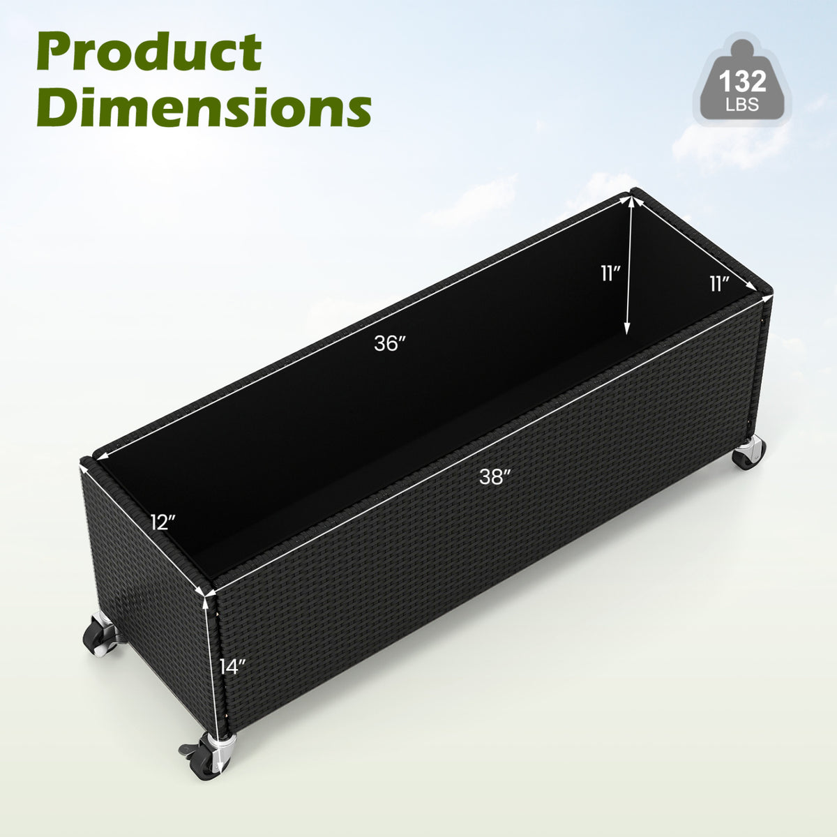 Set of 2 Raised Garden Bed PE Rattan Wicker Patio Planter Box with Liner and Wheels view 4