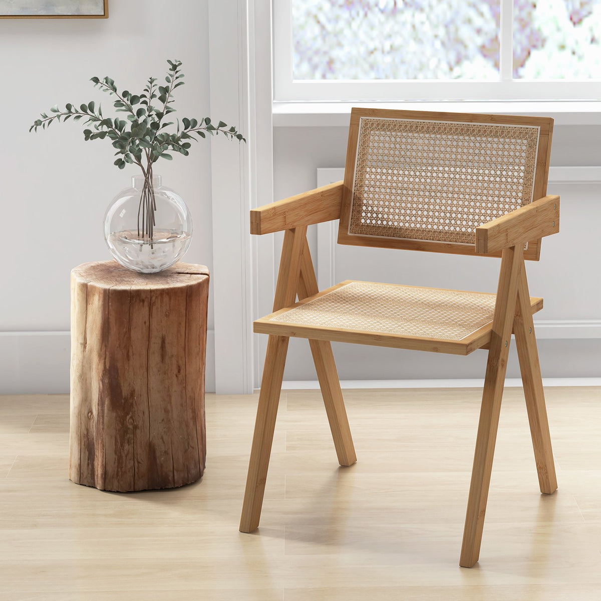 Set of 2 Rattan Accent Chairs with Natural Bamboo Frame-Natural view 3