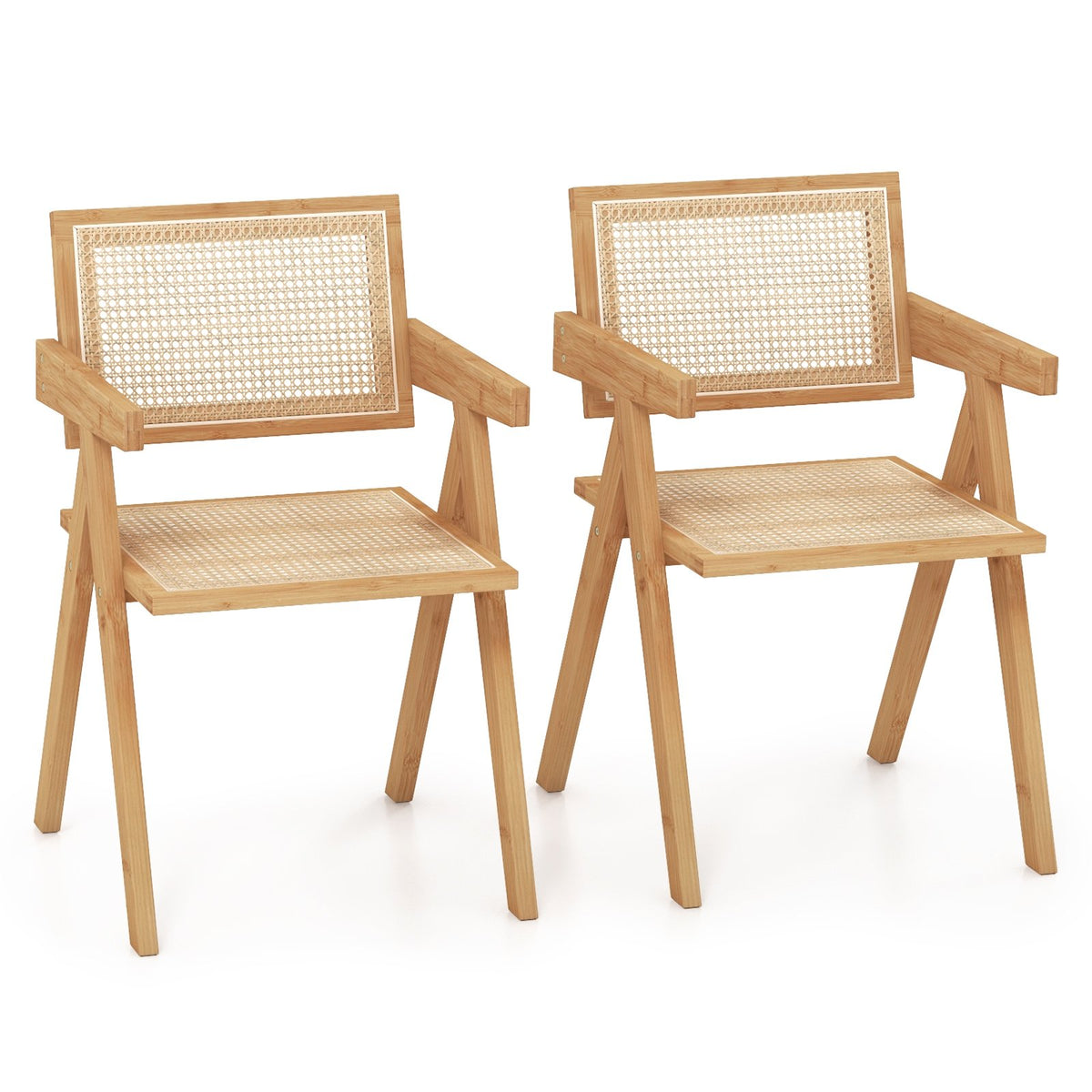 Set of 2 Rattan Accent Chairs with Natural Bamboo Frame-Natural view 4