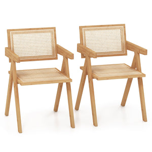 Set of 2 Rattan Accent Chairs with Natural Bamboo Frame-Natural view 4