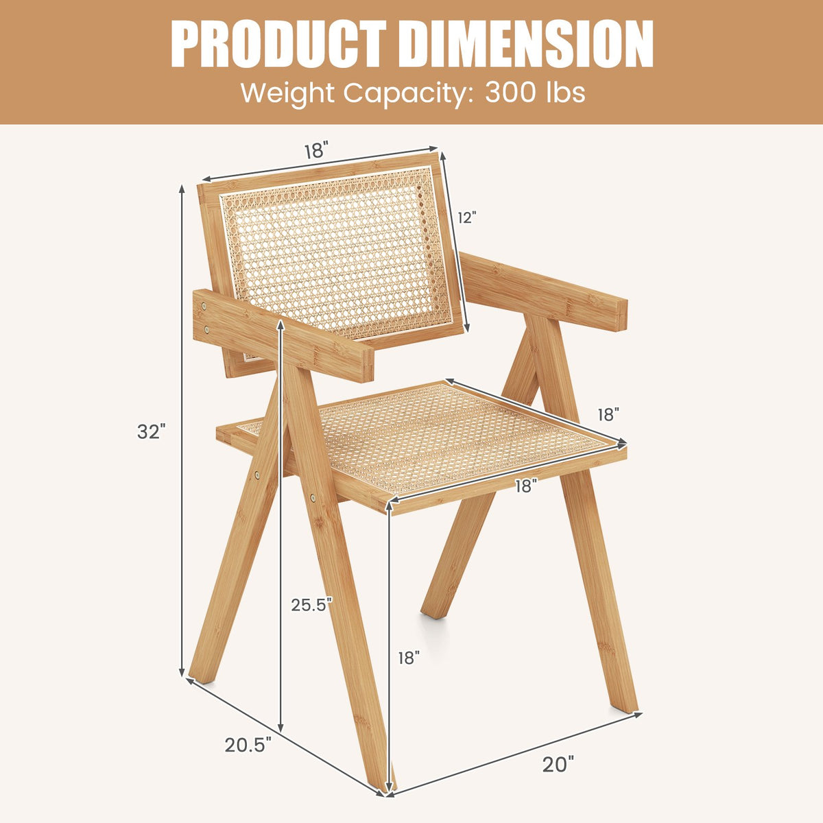 Set of 2 Rattan Accent Chairs with Natural Bamboo Frame-Natural view 5