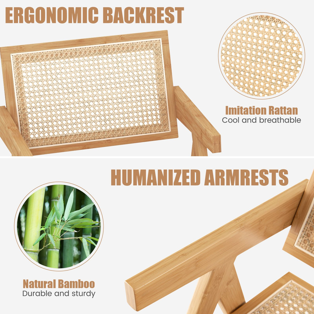 Set of 2 Rattan Accent Chairs with Natural Bamboo Frame-Natural view 6