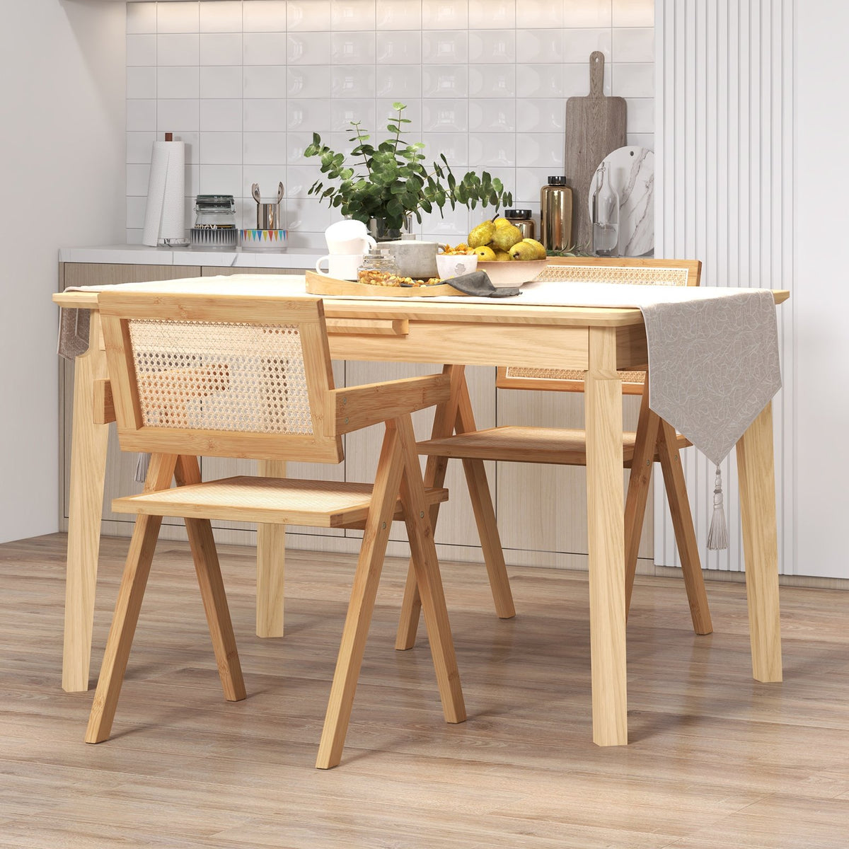 Set of 2 Rattan Accent Chairs with Natural Bamboo Frame-Natural view 8