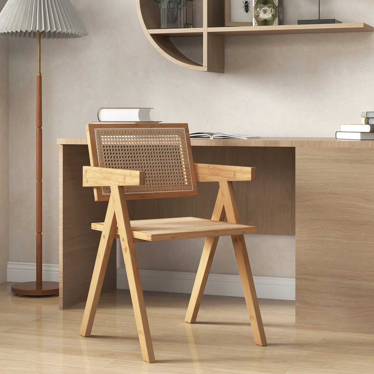 Set of 2 Rattan Accent Chairs with Natural Bamboo Frame-Natural view 9