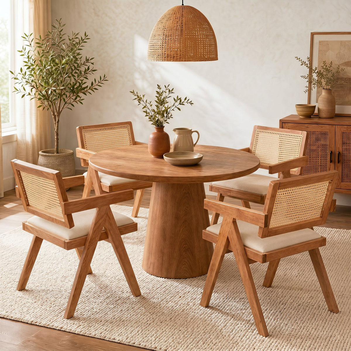 Set of 2 Rattan Accent Chairs with Padded Cushion and Rubber Wood Frame-Beige view 3