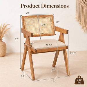 Set of 2 Rattan Accent Chairs with Padded Cushion and Rubber Wood Frame-Beige view 4