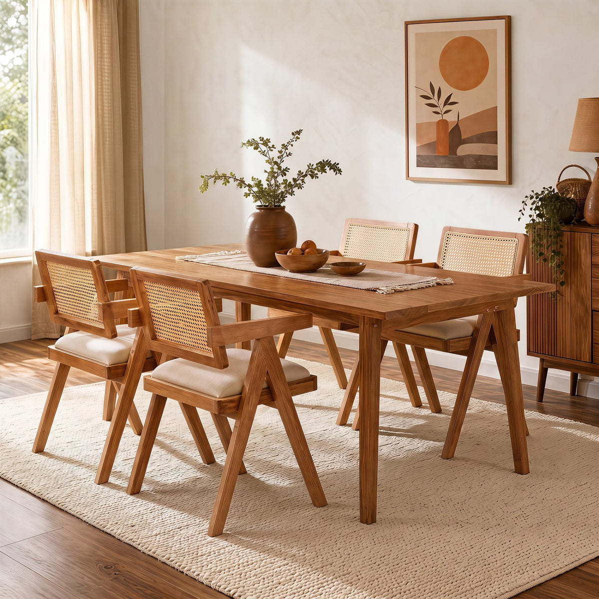 Set of 2 Rattan Accent Chairs with Padded Cushion and Rubber Wood Frame-Beige view 5