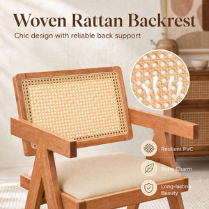 Set of 2 Rattan Accent Chairs with Padded Cushion and Rubber Wood Frame-Beige view 6