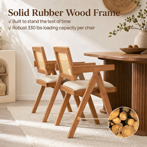 Set of 2 Rattan Accent Chairs with Padded Cushion and Rubber Wood Frame-Beige view 8
