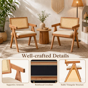 Set of 2 Rattan Accent Chairs with Padded Cushion and Rubber Wood Frame-Beige view 9