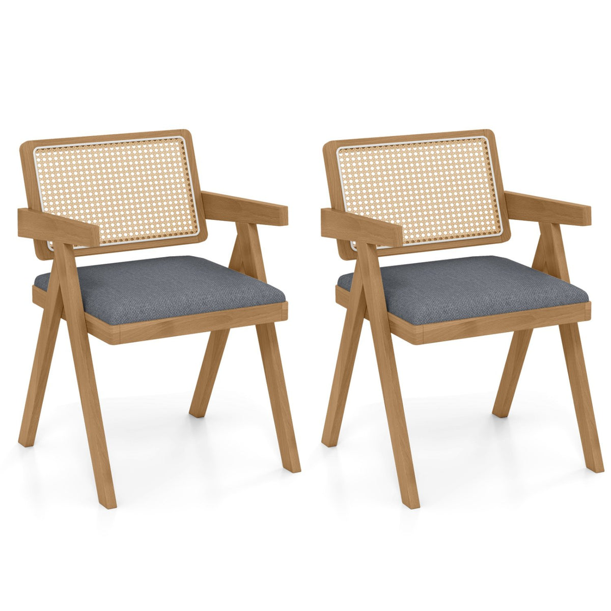 Set of 2 Rattan Accent Chairs with Padded Cushion and Rubber Wood Frame-Gray view 4