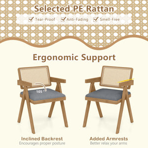 Set of 2 Rattan Accent Chairs with Padded Cushion and Rubber Wood Frame-Gray view 6