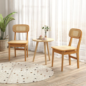 Set of 2 Rattan Dining Chairs with Simulated Rattan Backrest-Natural view 2