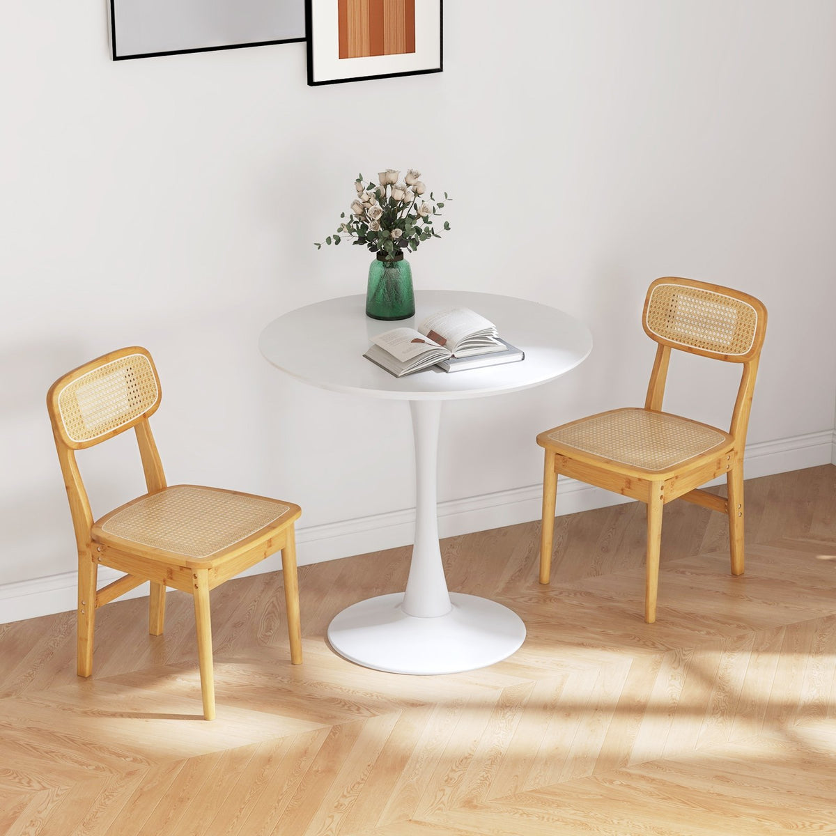 Set of 2 Rattan Dining Chairs with Simulated Rattan Backrest-Natural view 3