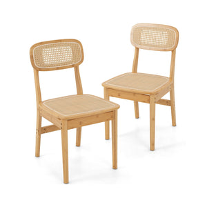 Set of 2 Rattan Dining Chairs with Simulated Rattan Backrest-Natural view 4