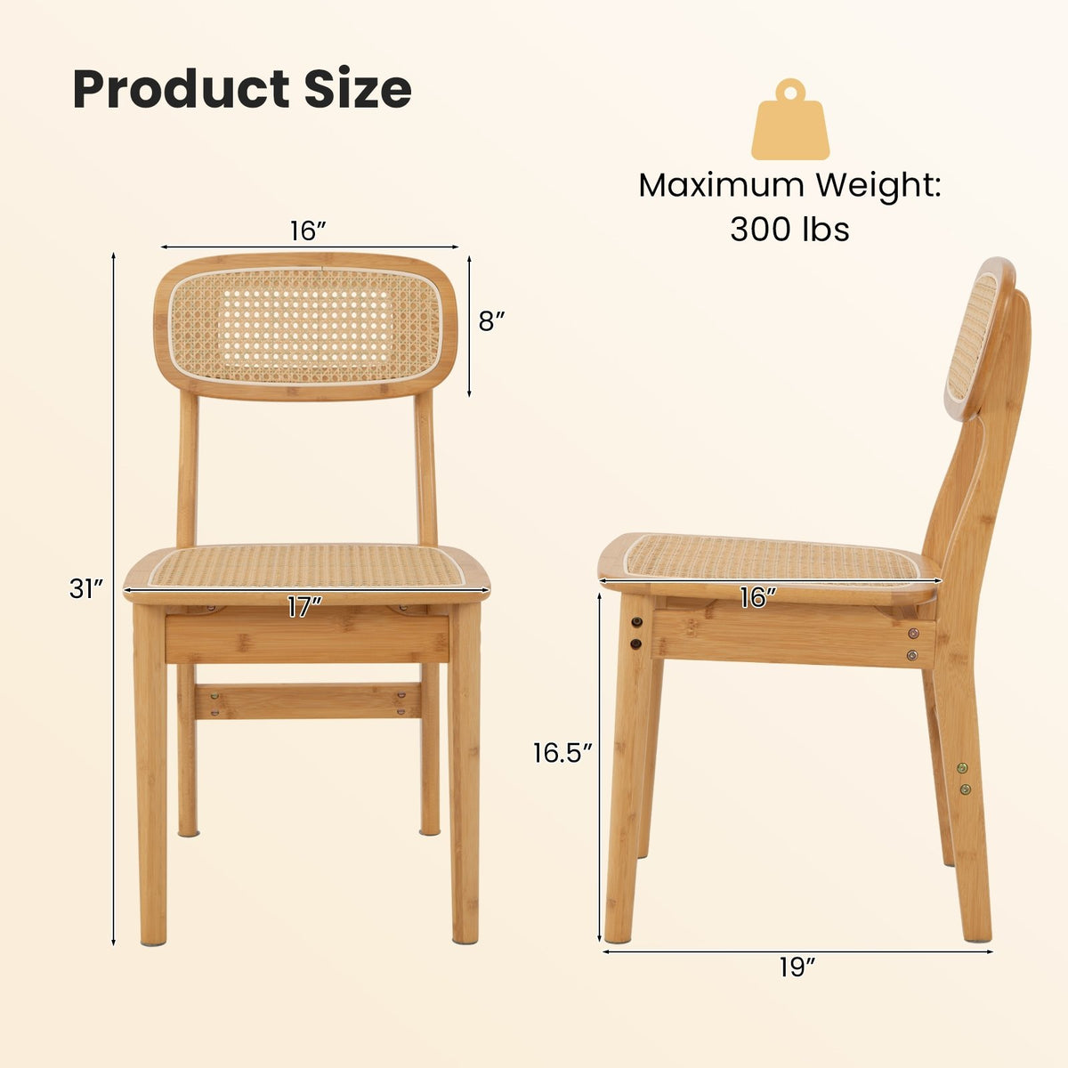 Set of 2 Rattan Dining Chairs with Simulated Rattan Backrest-Natural view 5