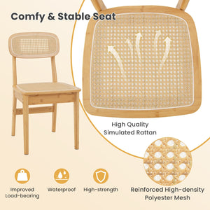 Set of 2 Rattan Dining Chairs with Simulated Rattan Backrest-Natural view 8