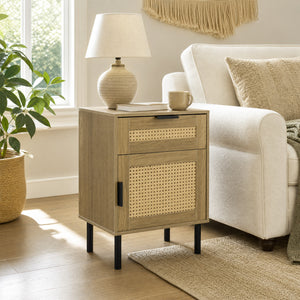 Set of 2 Rattan Nightstand with Drawer and Storage Cabinet for Bedroom Dorm-Natrual view 3