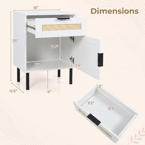 Set of 2 Rattan Nightstand with Drawer and Storage Cabinet for Bedroom Dorm-White view 4