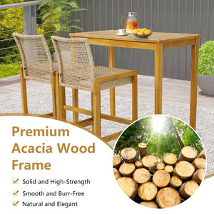 Set of 2 Rattan Patio Wood Barstools Dining Chairs with Backrest-Set of 2 view 5