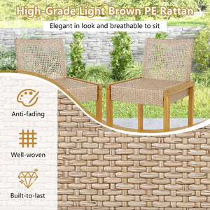 Set of 2 Rattan Patio Wood Barstools Dining Chairs with Backrest-Set of 2 view 6