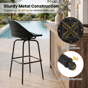 Set of 2 Rattan Swivel Barstools with Curved Back-Black view 8