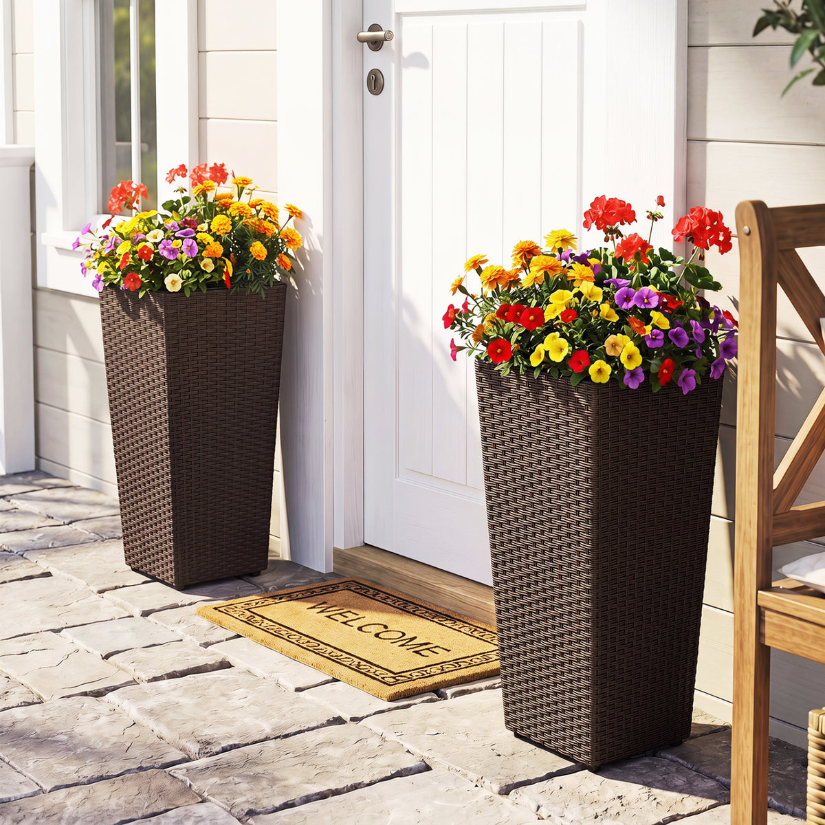 Set of 2 Rattan Tall Plant Pots with Detachable Plastic Liners-Brown view 2