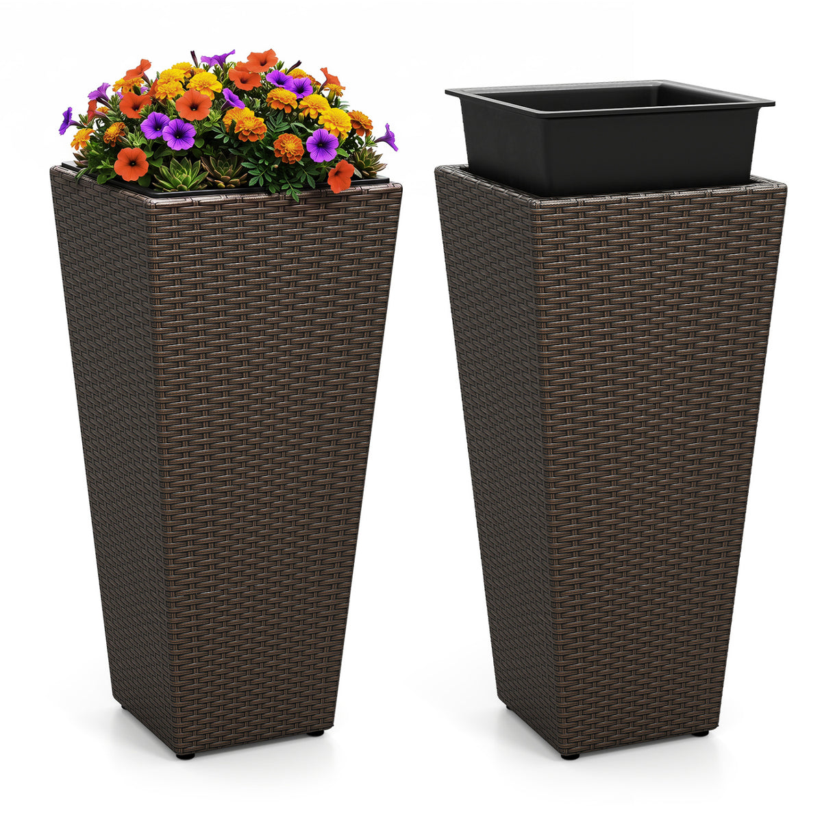 Set of 2 Rattan Tall Plant Pots with Detachable Plastic Liners-Brown view 4