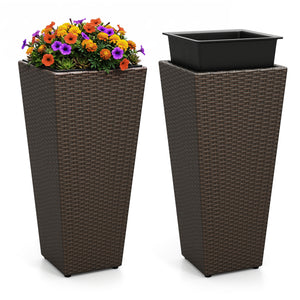 Set of 2 Rattan Tall Plant Pots with Detachable Plastic Liners-Brown view 4