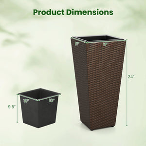 Set of 2 Rattan Tall Plant Pots with Detachable Plastic Liners-Brown view 5