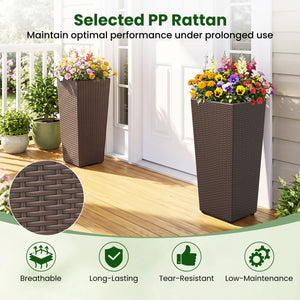 Set of 2 Rattan Tall Plant Pots with Detachable Plastic Liners-Brown view 8