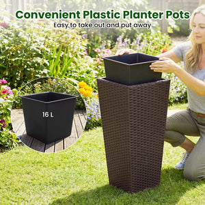 Set of 2 Rattan Tall Plant Pots with Detachable Plastic Liners-Brown view 9