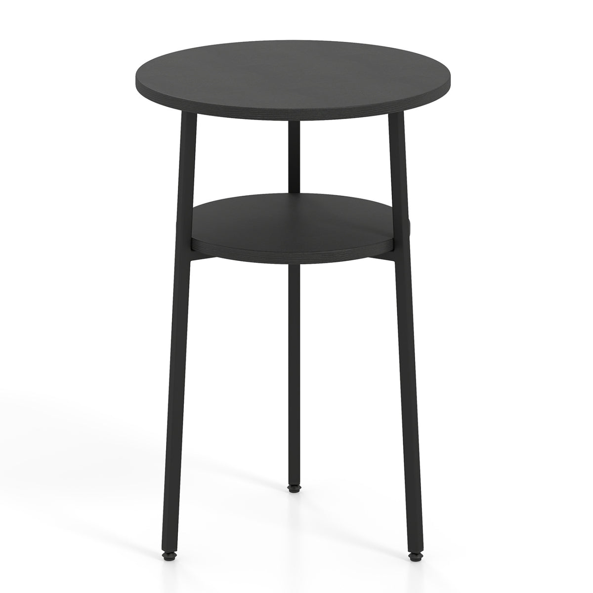 Round Side Table with Storage Shelf & Metal Frame for Living Room-Black