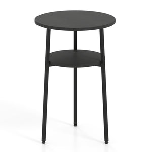Round Side Table with Storage Shelf & Metal Frame for Living Room-Black